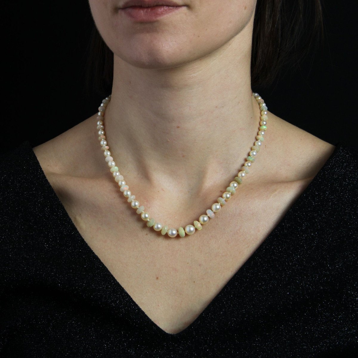 Collier Perles De Culture Et Perles d'Opales Facetté-photo-2