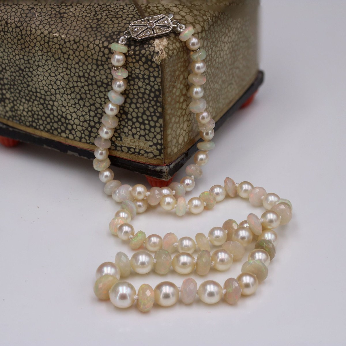 Collier Perles De Culture Et Perles d'Opales Facetté-photo-3