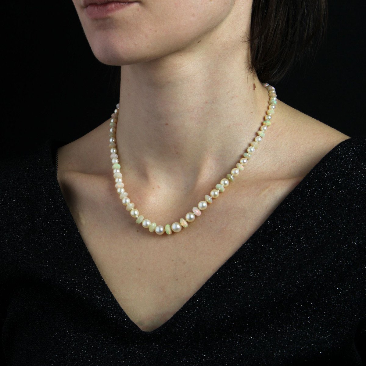 Collier Perles De Culture Et Perles d'Opales Facetté-photo-2