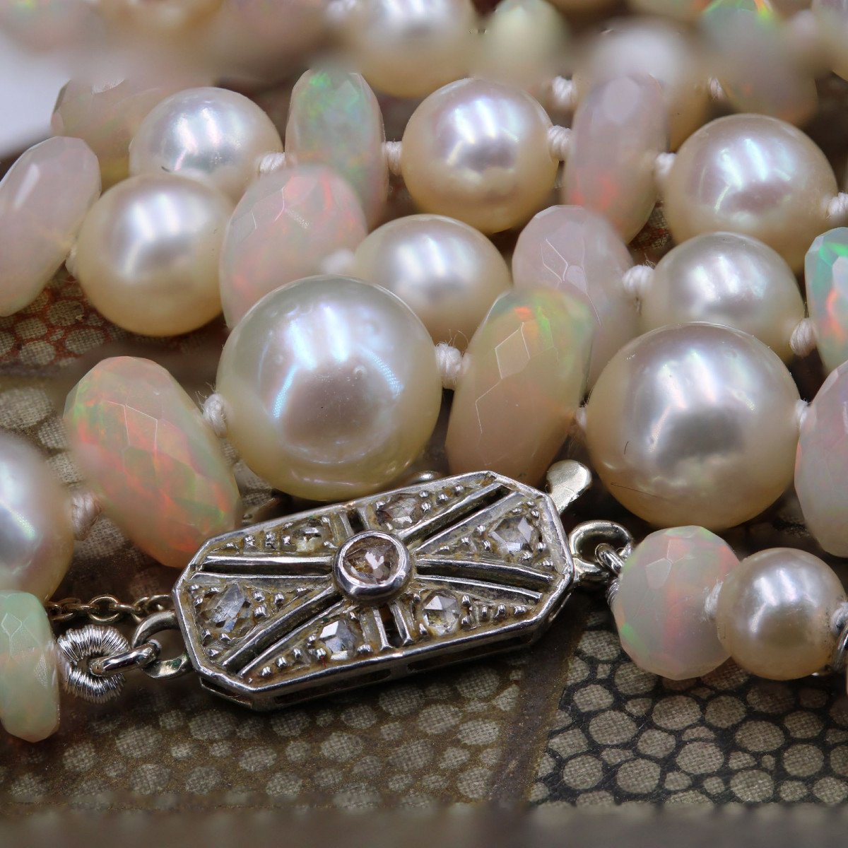 Collier Perles De Culture Et Perles d'Opales Facetté-photo-5