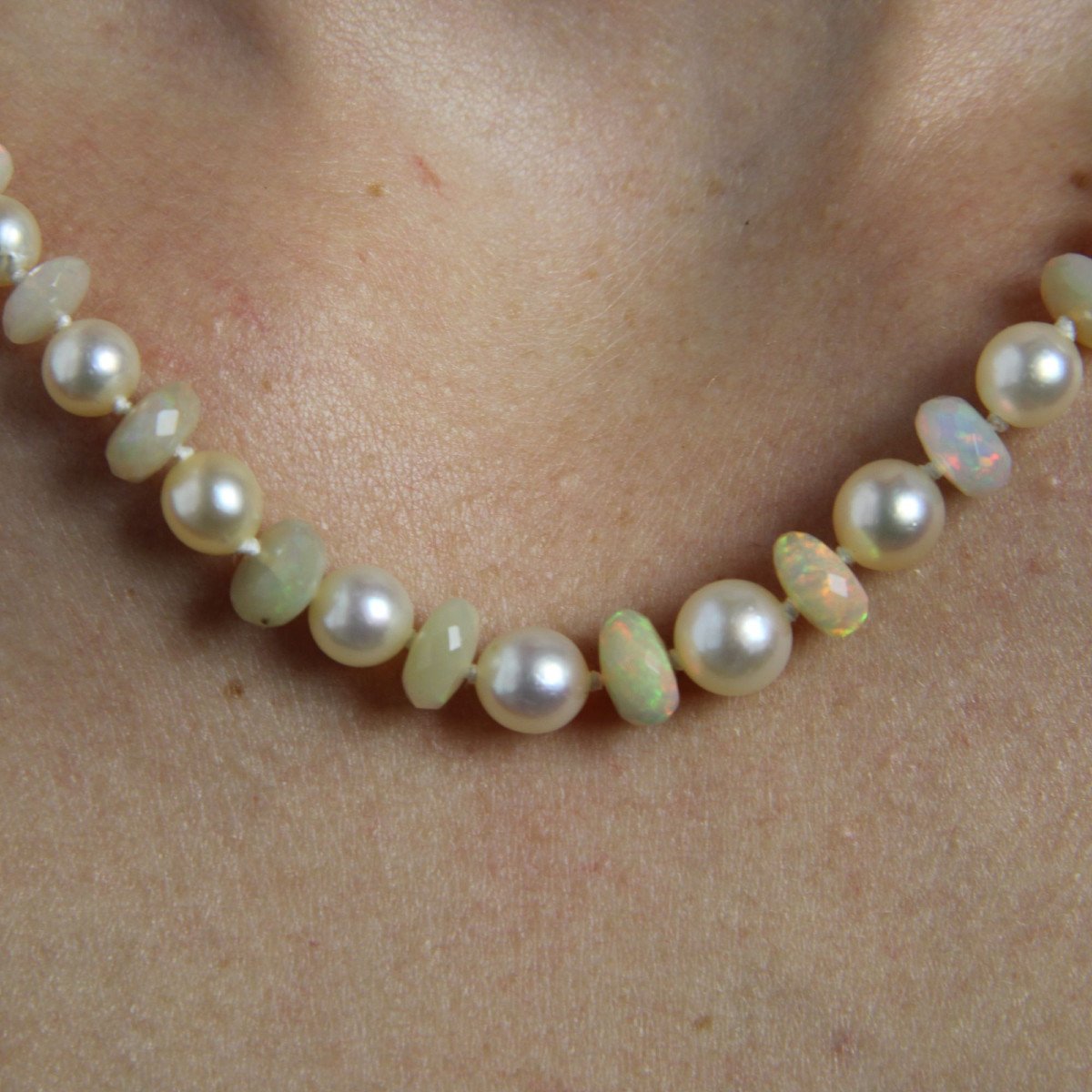 Collier Perles De Culture Et Perles d'Opales Facetté-photo-6