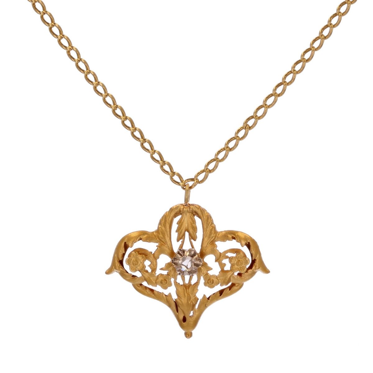 Old Chain And Its Arabesque And Rose-cut Diamond Pendant
