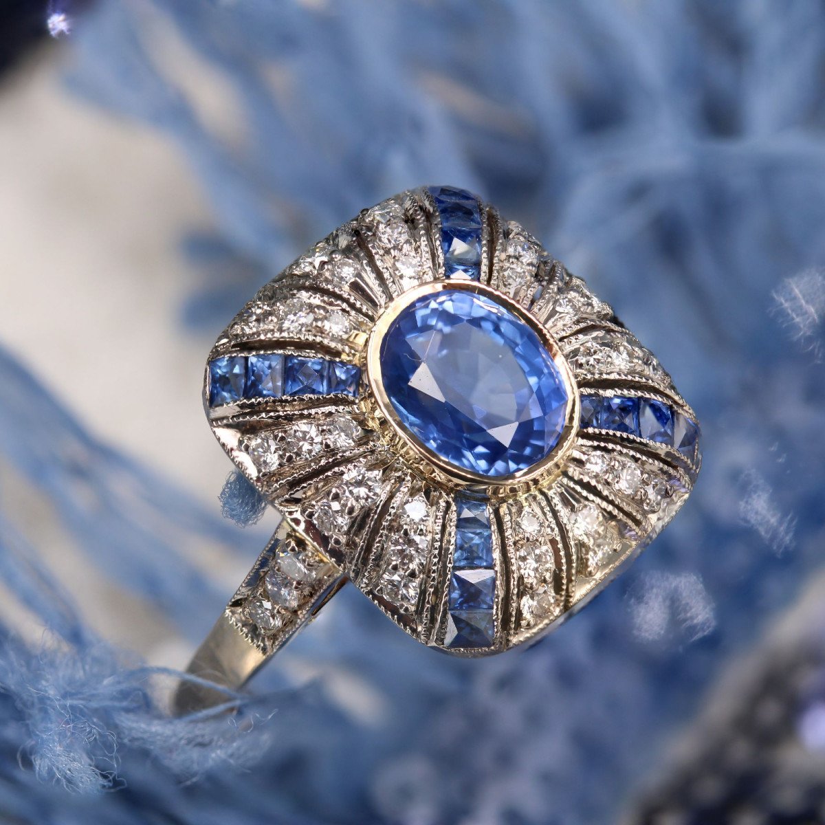 Cushion Sapphire Diamond Ring-photo-5