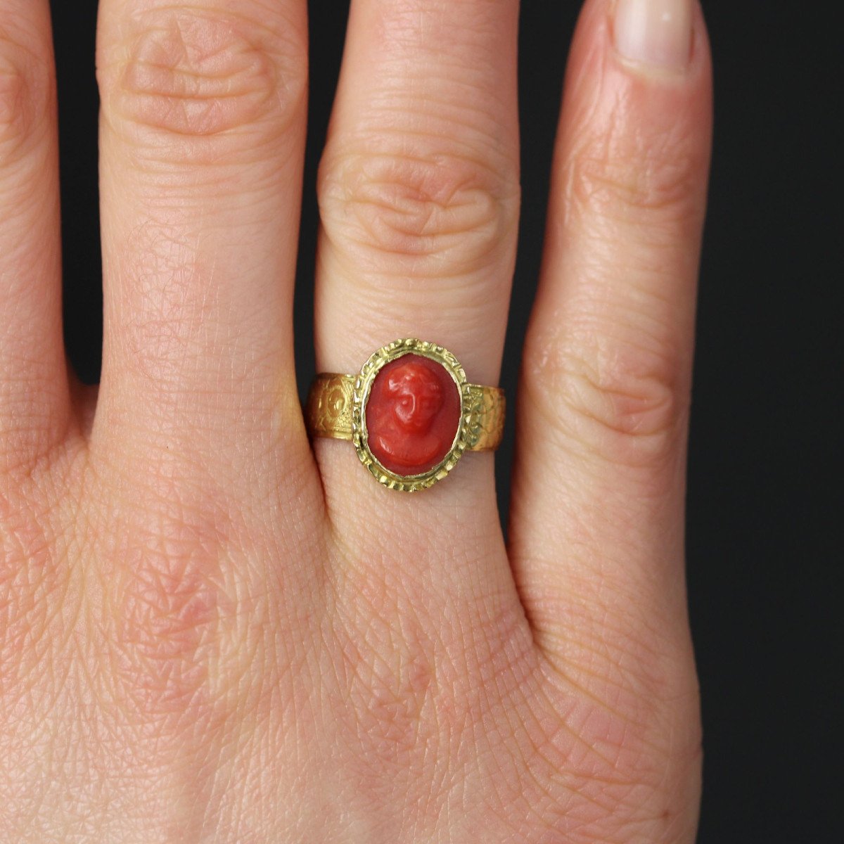 Bague Ancienne Camée Corail-photo-2