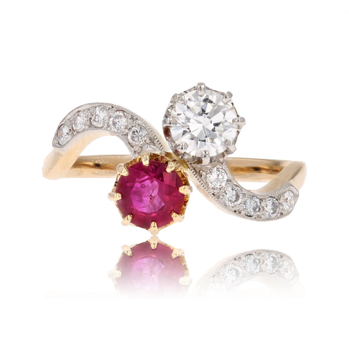 Toi Et Moi Diamonds And Ruby Ring
