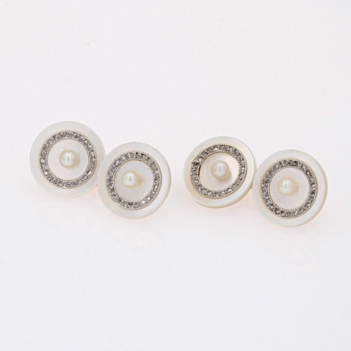 Boutons De Manchette Anciens Perles Fines Nacre Et Diamants-photo-1