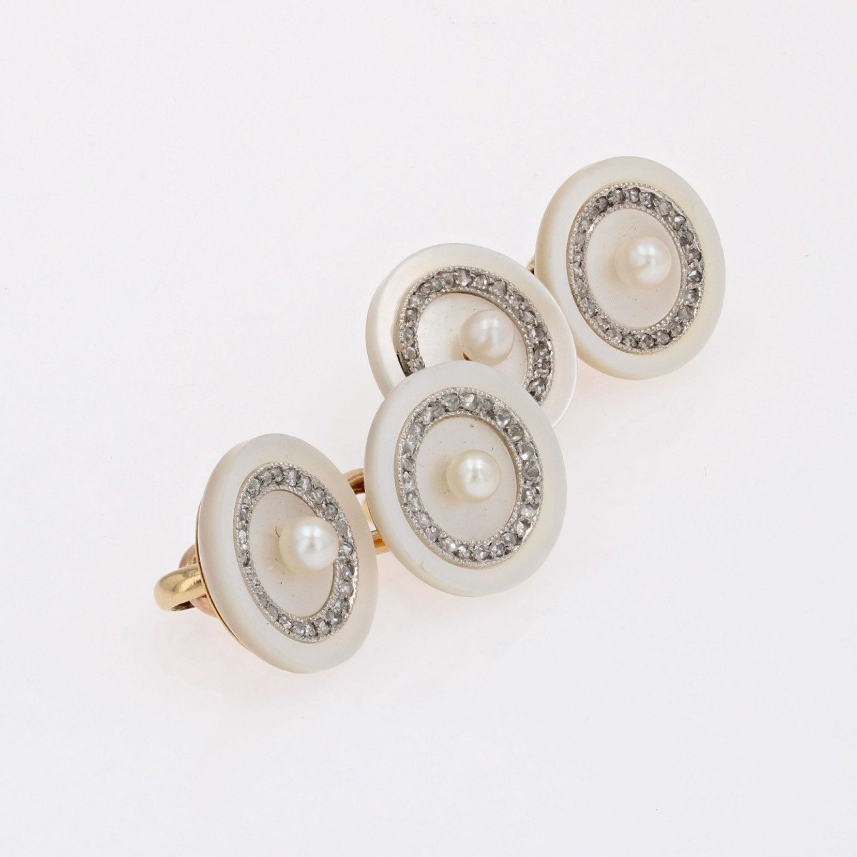 Boutons De Manchette Anciens Perles Fines Nacre Et Diamants-photo-2