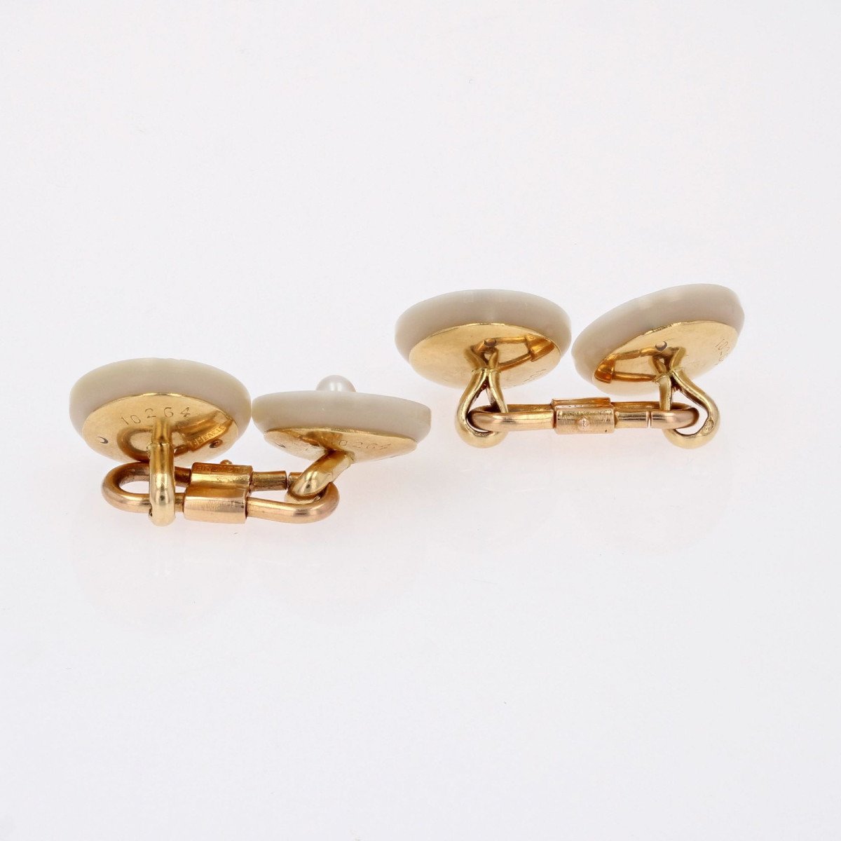 Boutons De Manchette Anciens Perles Fines Nacre Et Diamants-photo-6