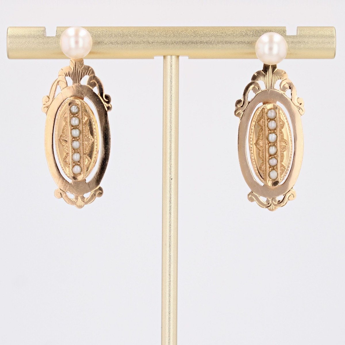 Boucles d'Oreilles Anciennes Perles Et Ses Pendants Or Rose Perles Fines-photo-6