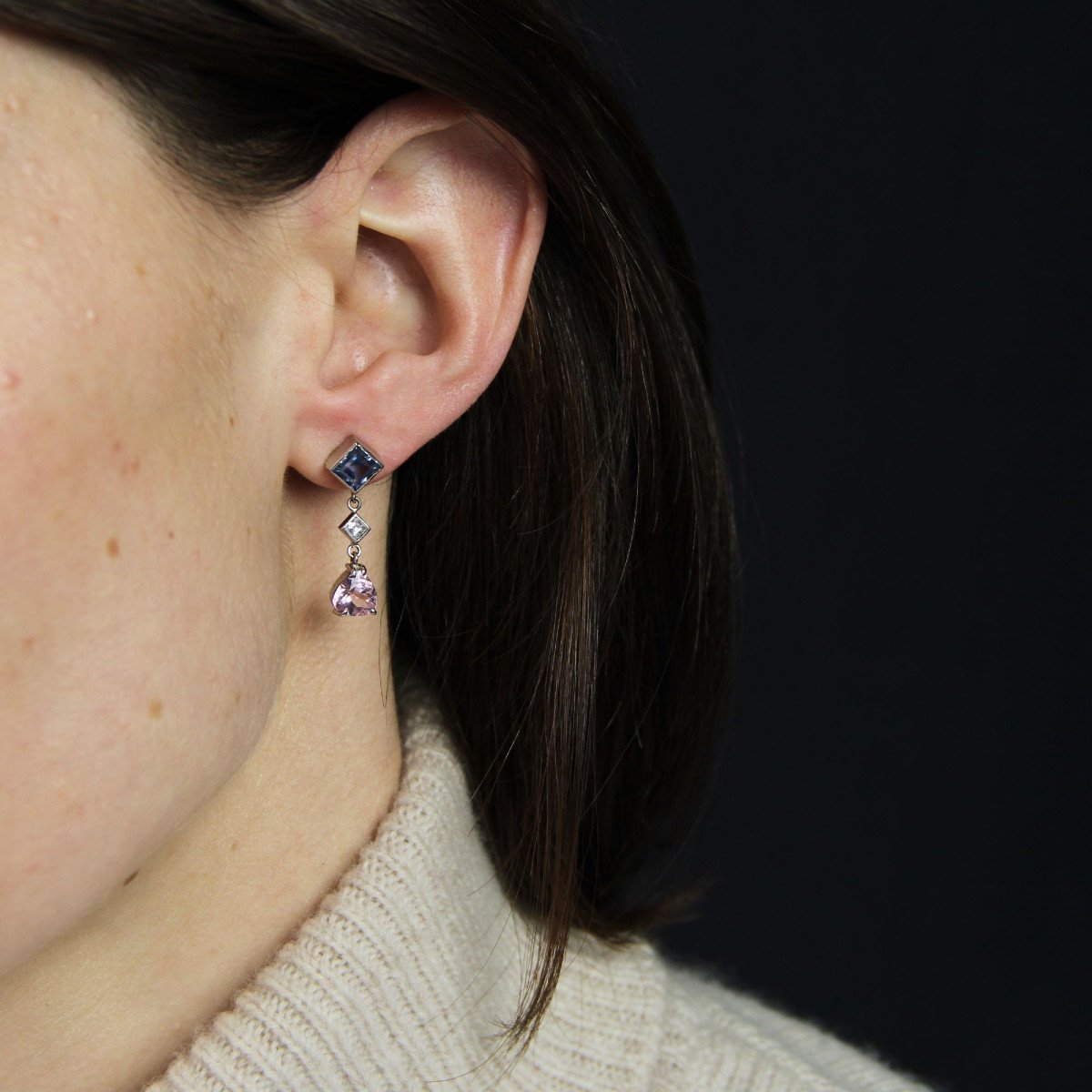 Sapphire, Diamond And Morganite Earrings-photo-2