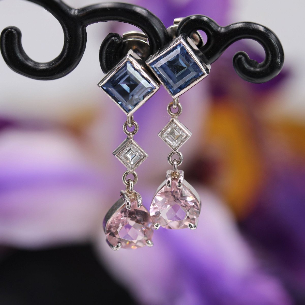Sapphire, Diamond And Morganite Earrings-photo-3