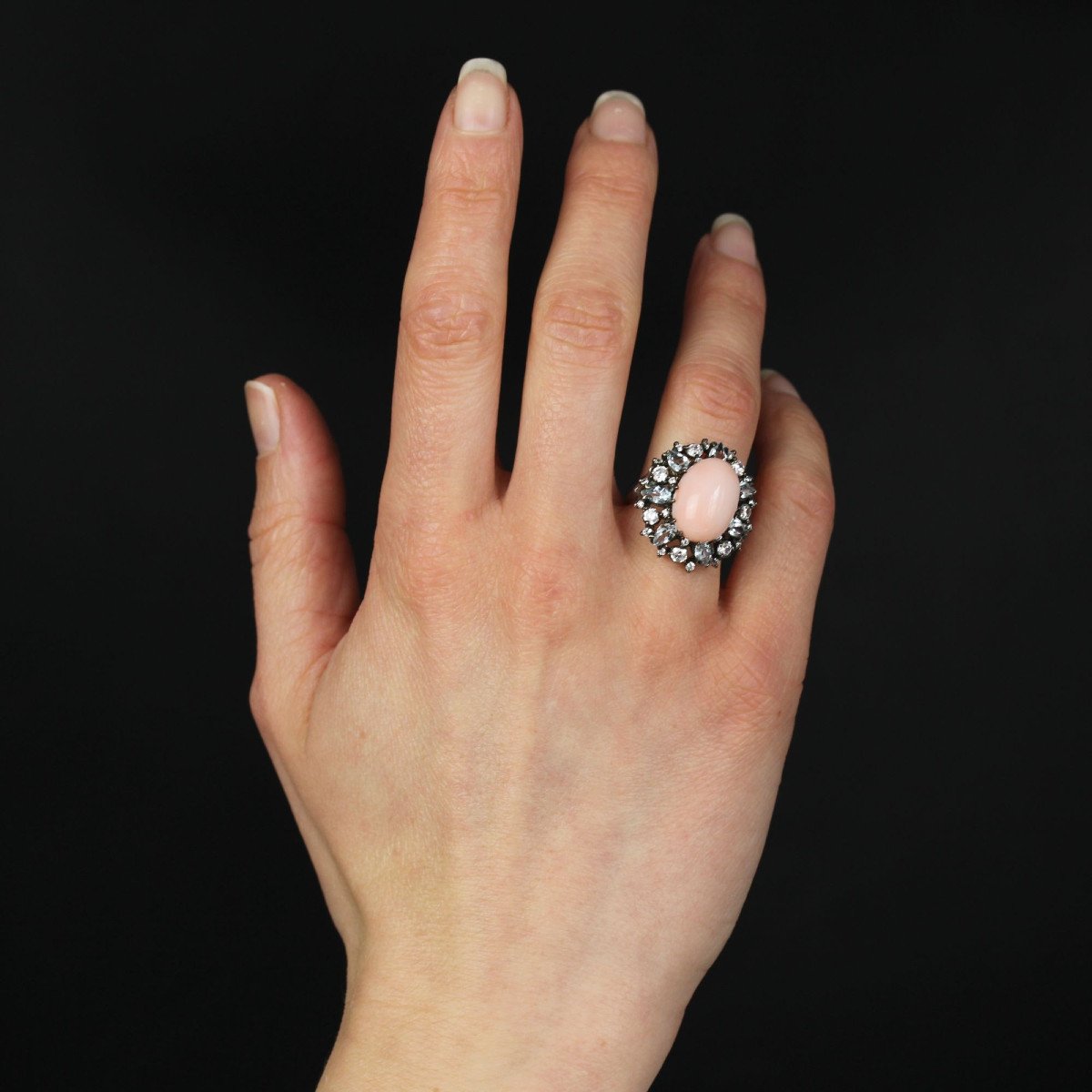 Bague Corail Peau d'Ange Aigue-marine Et Zirconium-photo-4