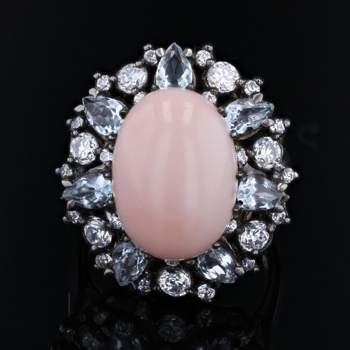 Bague Corail Peau d'Ange Aigue-marine Et Zirconium-photo-1