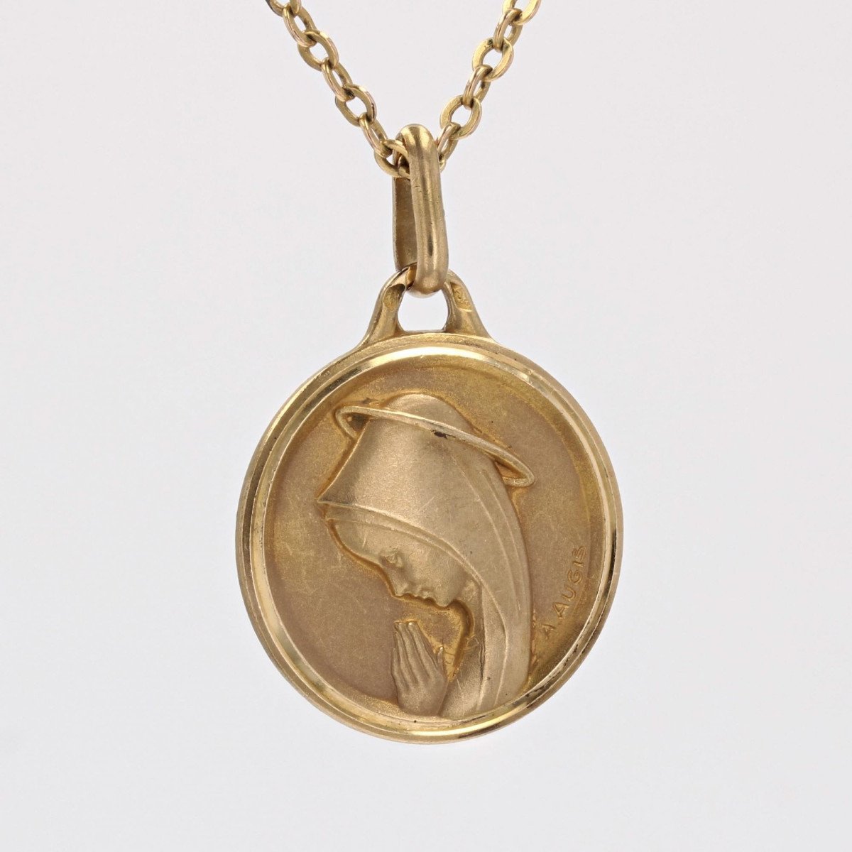 Virgin Mary Medal Yellow Gold Signed Augis-photo-1