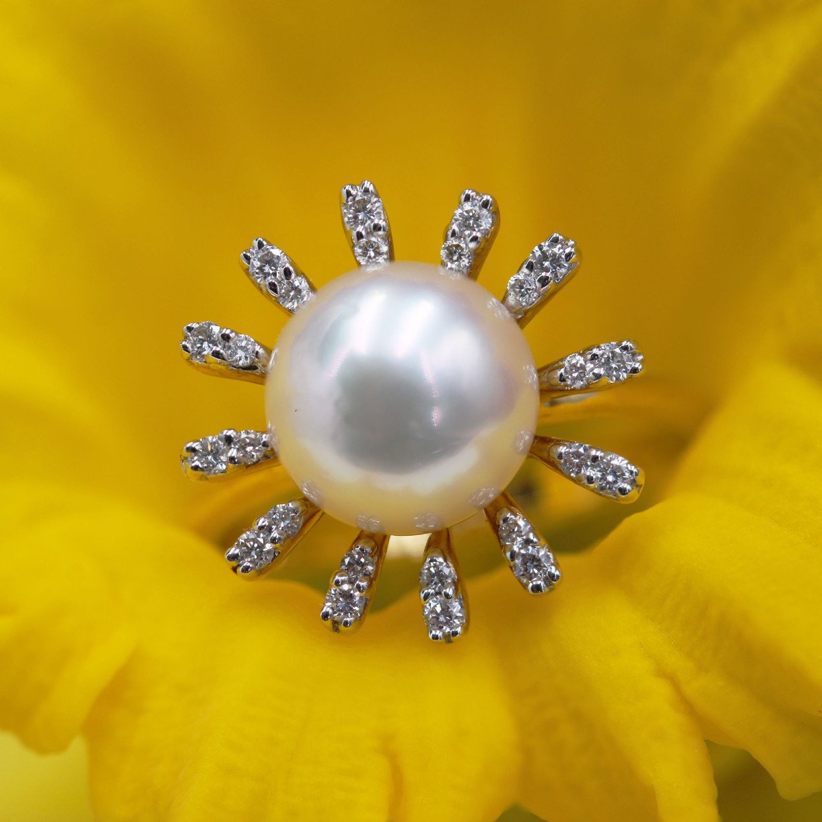 Akoya Cutlure Pearl And Snowflake Diamond Ring-photo-3
