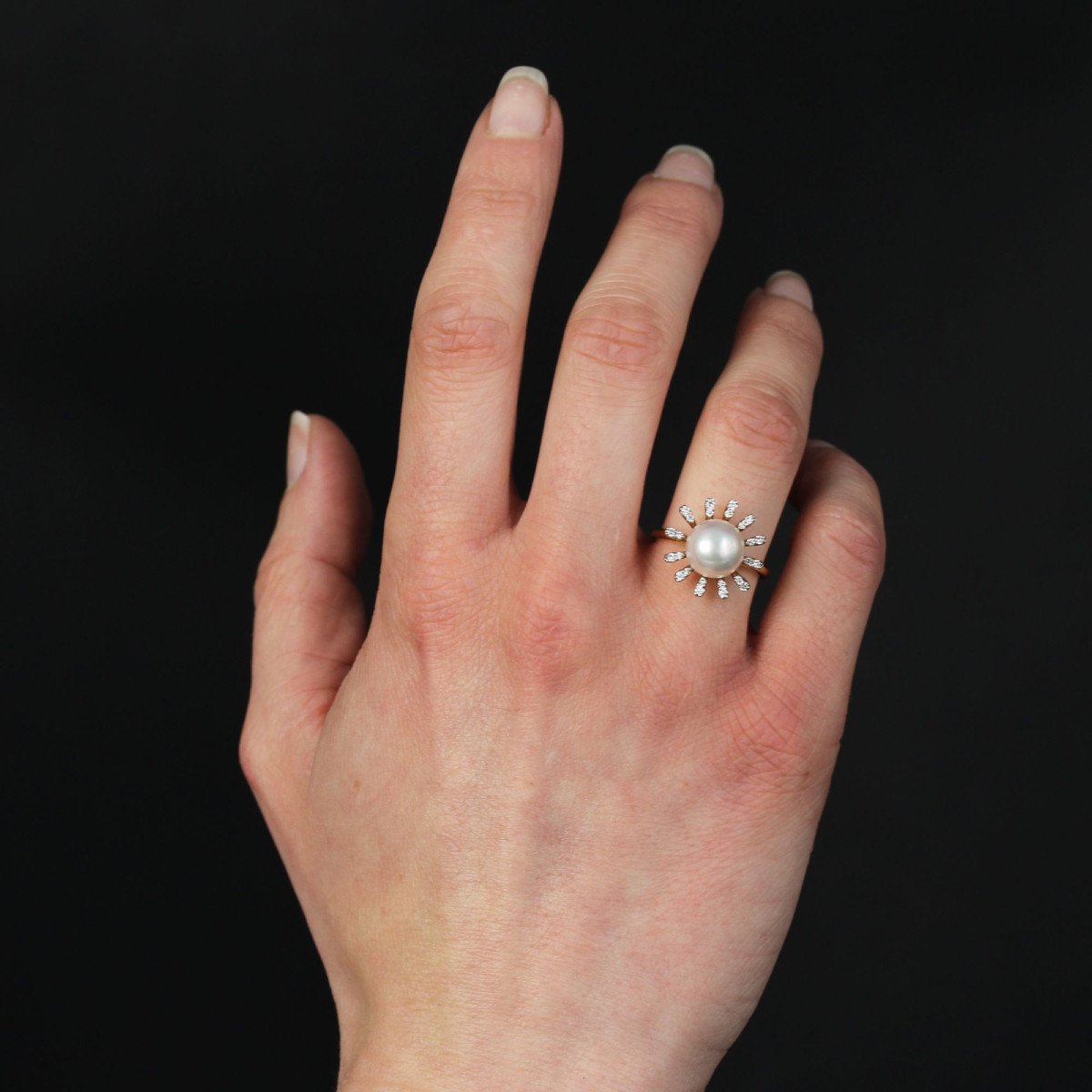 Akoya Cutlure Pearl And Snowflake Diamond Ring-photo-4