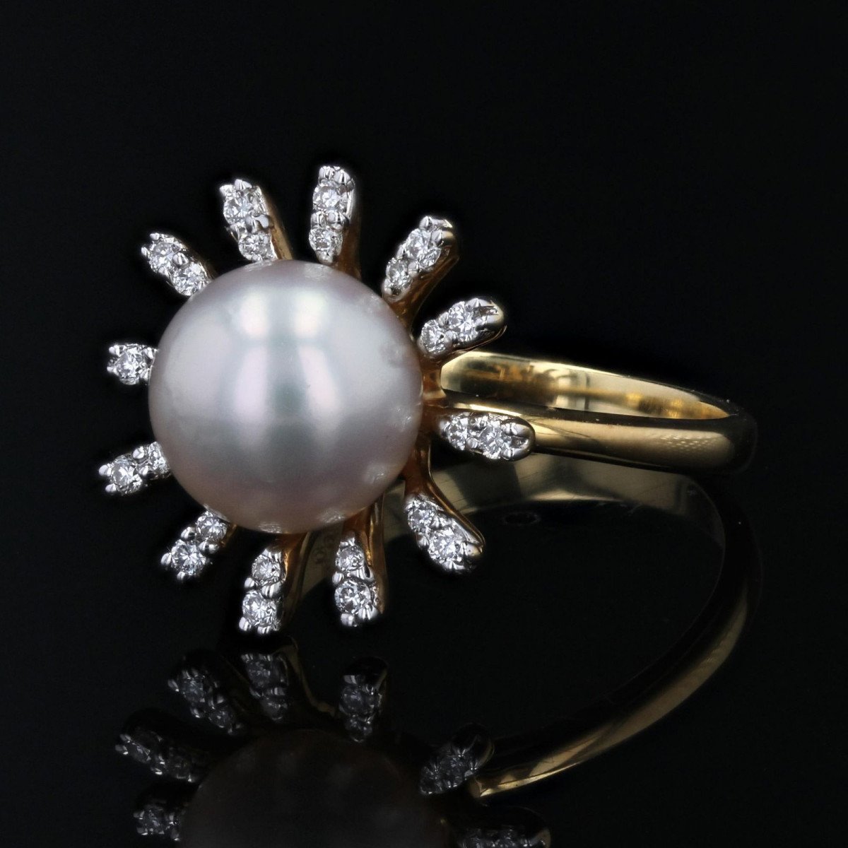 Bague Perle De Cutlure Akoya Et Diamants Flocon-photo-3