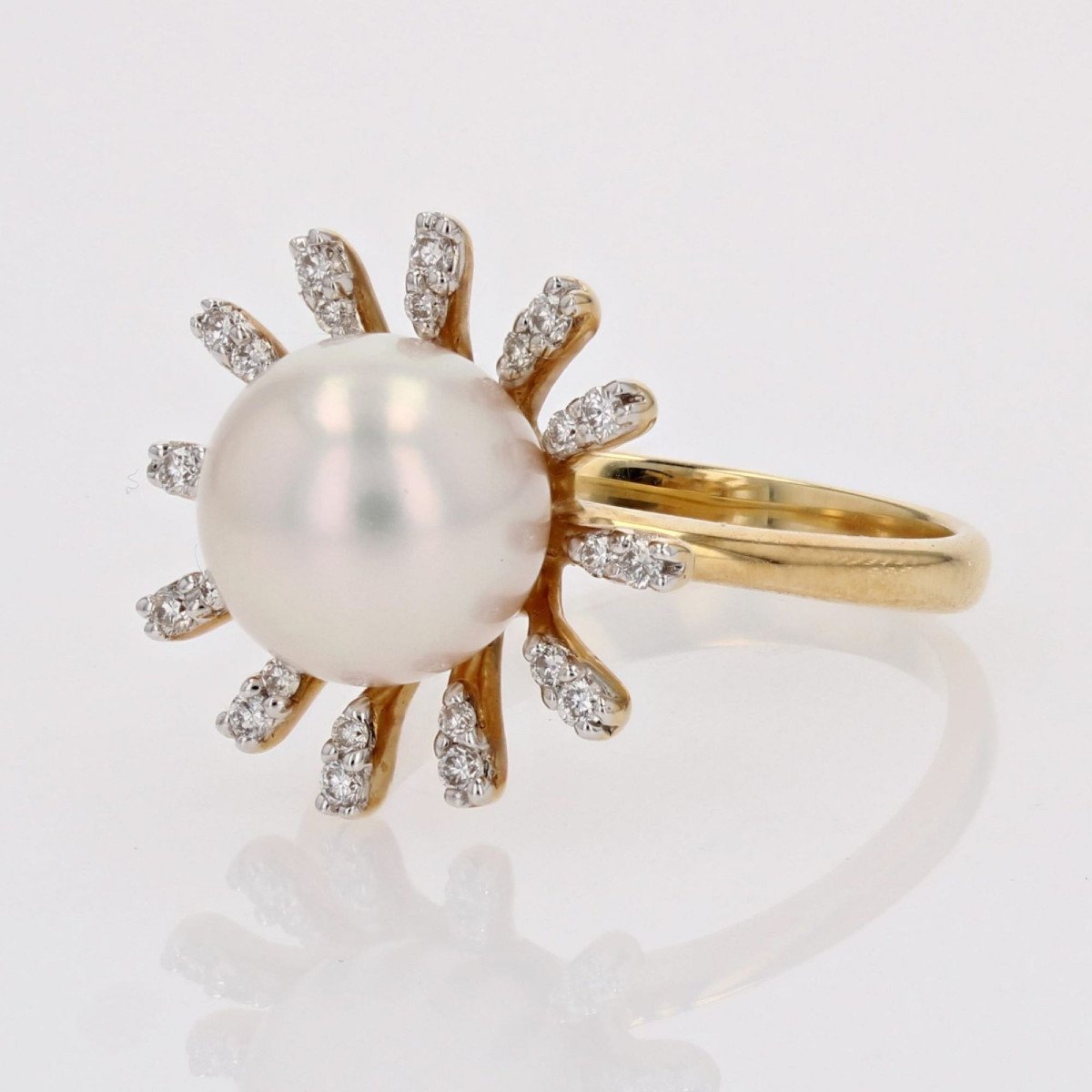 Akoya Cutlure Pearl And Snowflake Diamond Ring-photo-5
