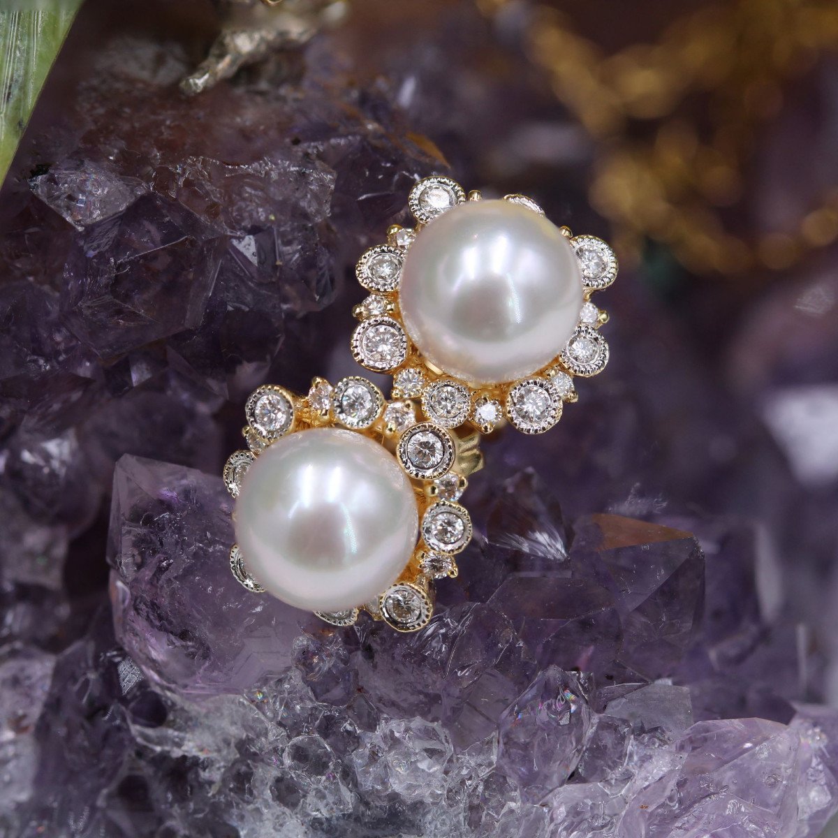 Akoya Pearl Diamond Earrings Yellow Gold-photo-3