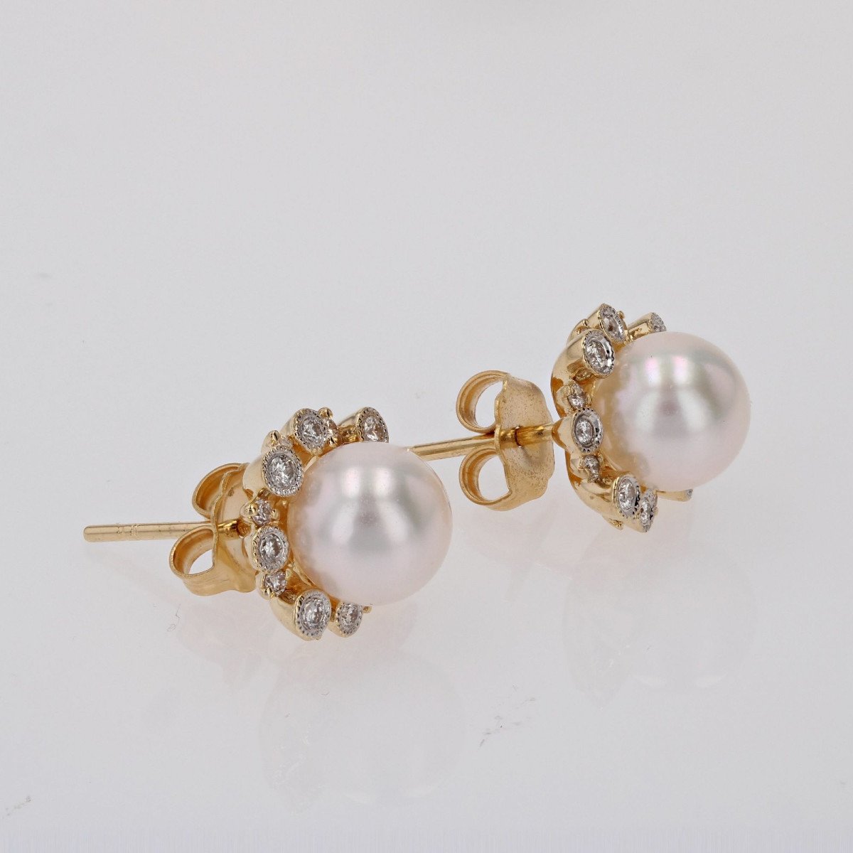 Akoya Pearl Diamond Earrings Yellow Gold-photo-4