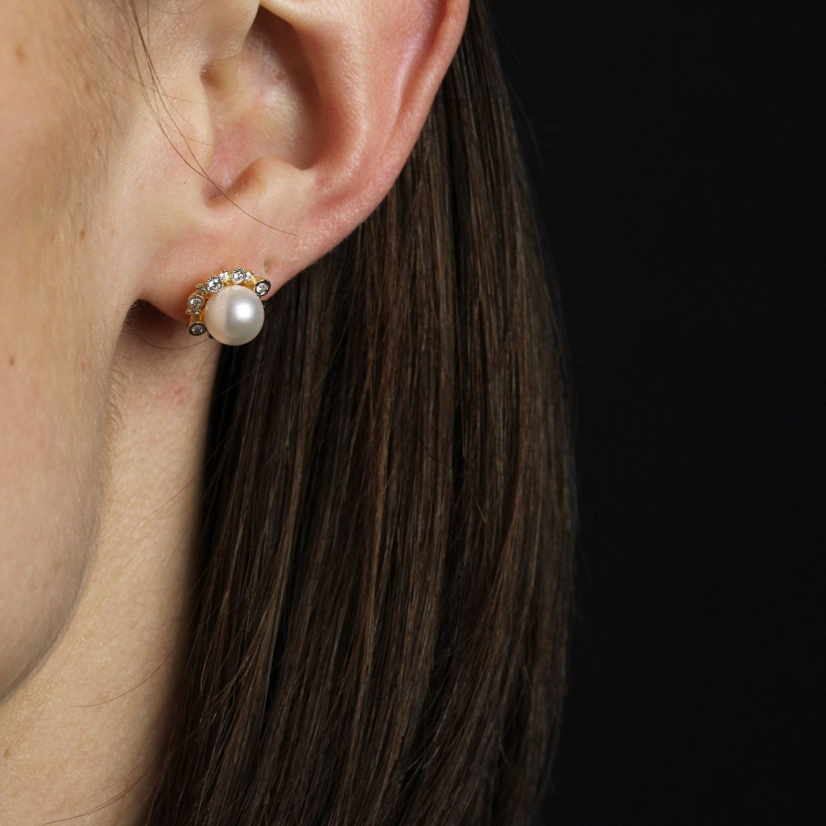 Akoya Pearl Diamond Earrings Yellow Gold-photo-1