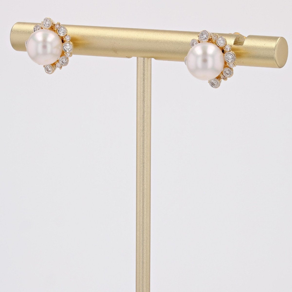 Akoya Pearl Diamond Earrings Yellow Gold-photo-2