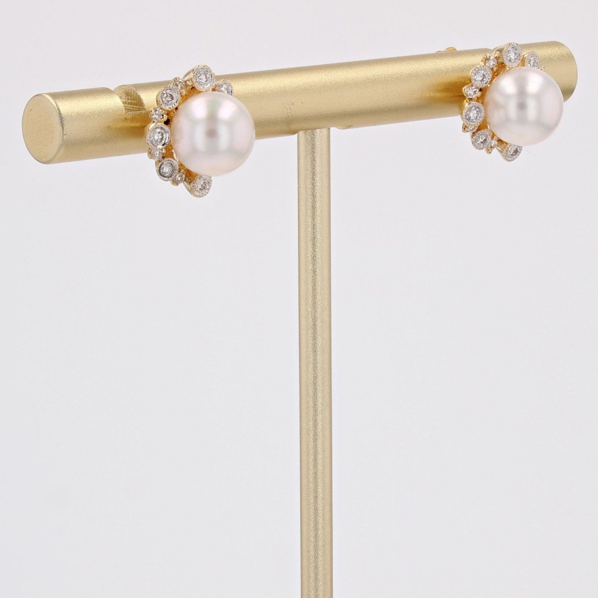 Akoya Pearl Diamond Earrings Yellow Gold-photo-3