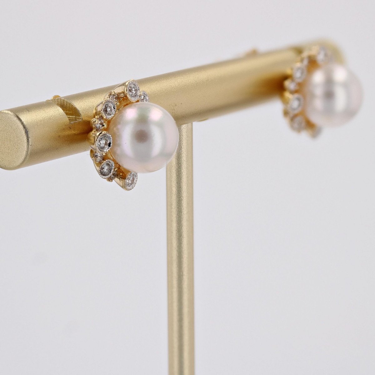 Akoya Pearl Diamond Earrings Yellow Gold-photo-5