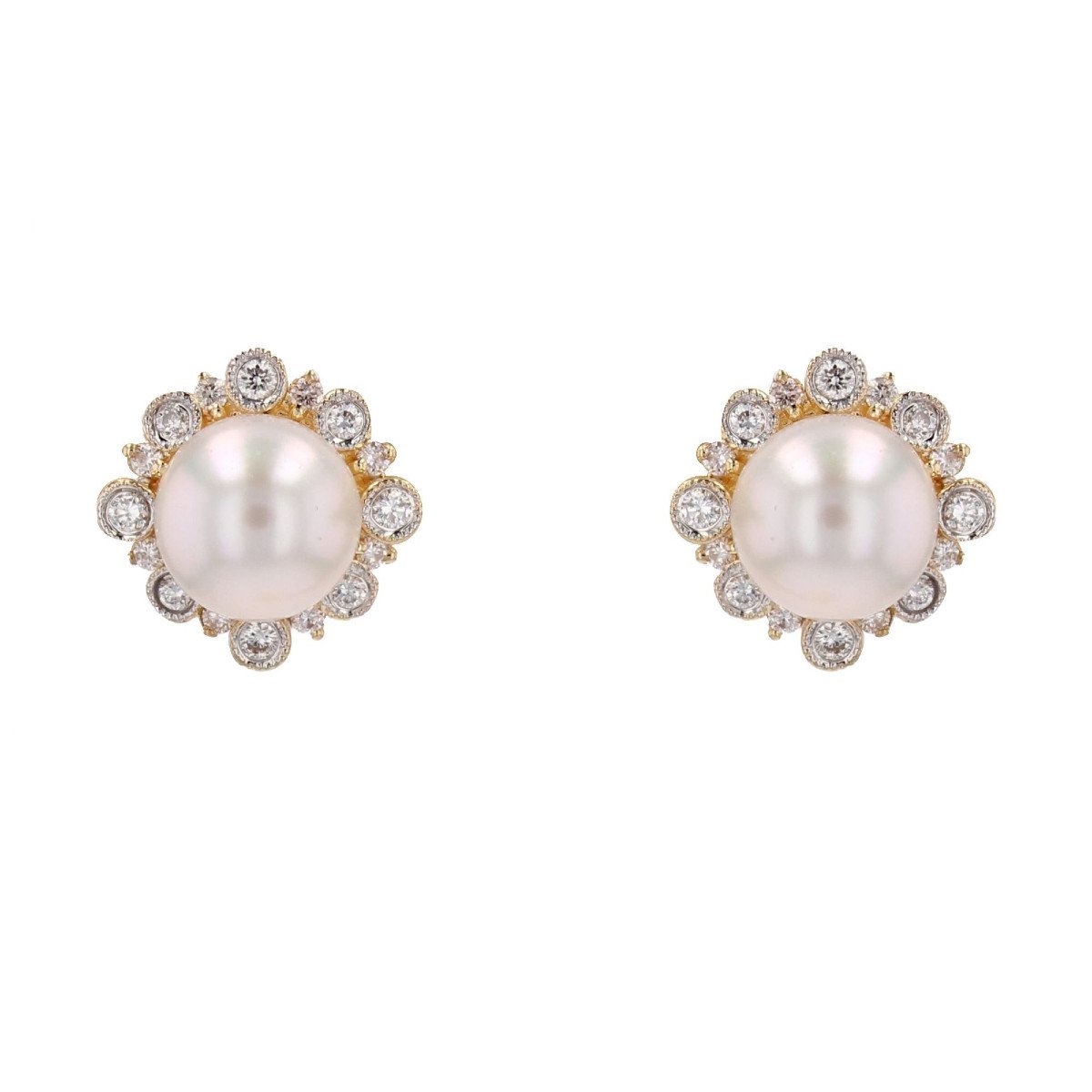Akoya Pearl Diamond Earrings Yellow Gold