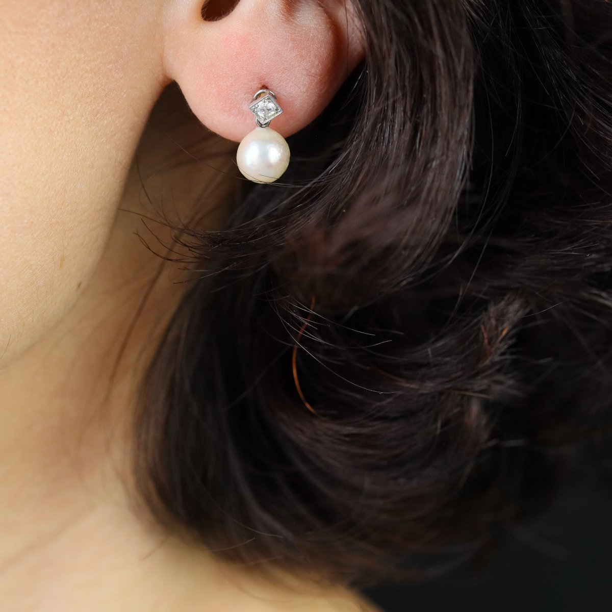 Antique Diamond Pearl Earrings-photo-2