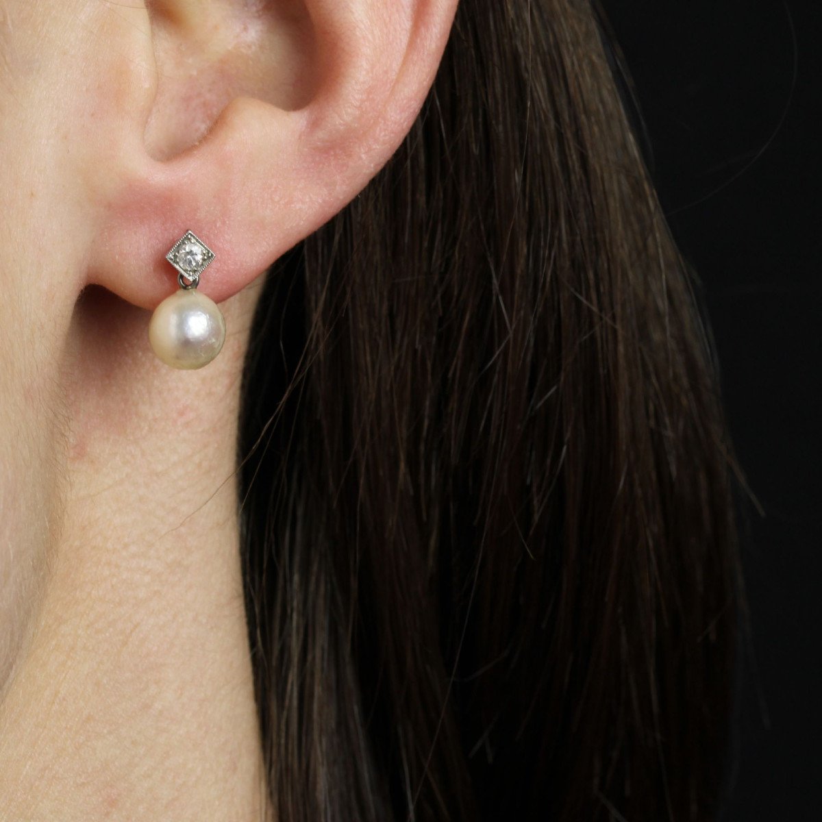 Antique Diamond Pearl Earrings-photo-3