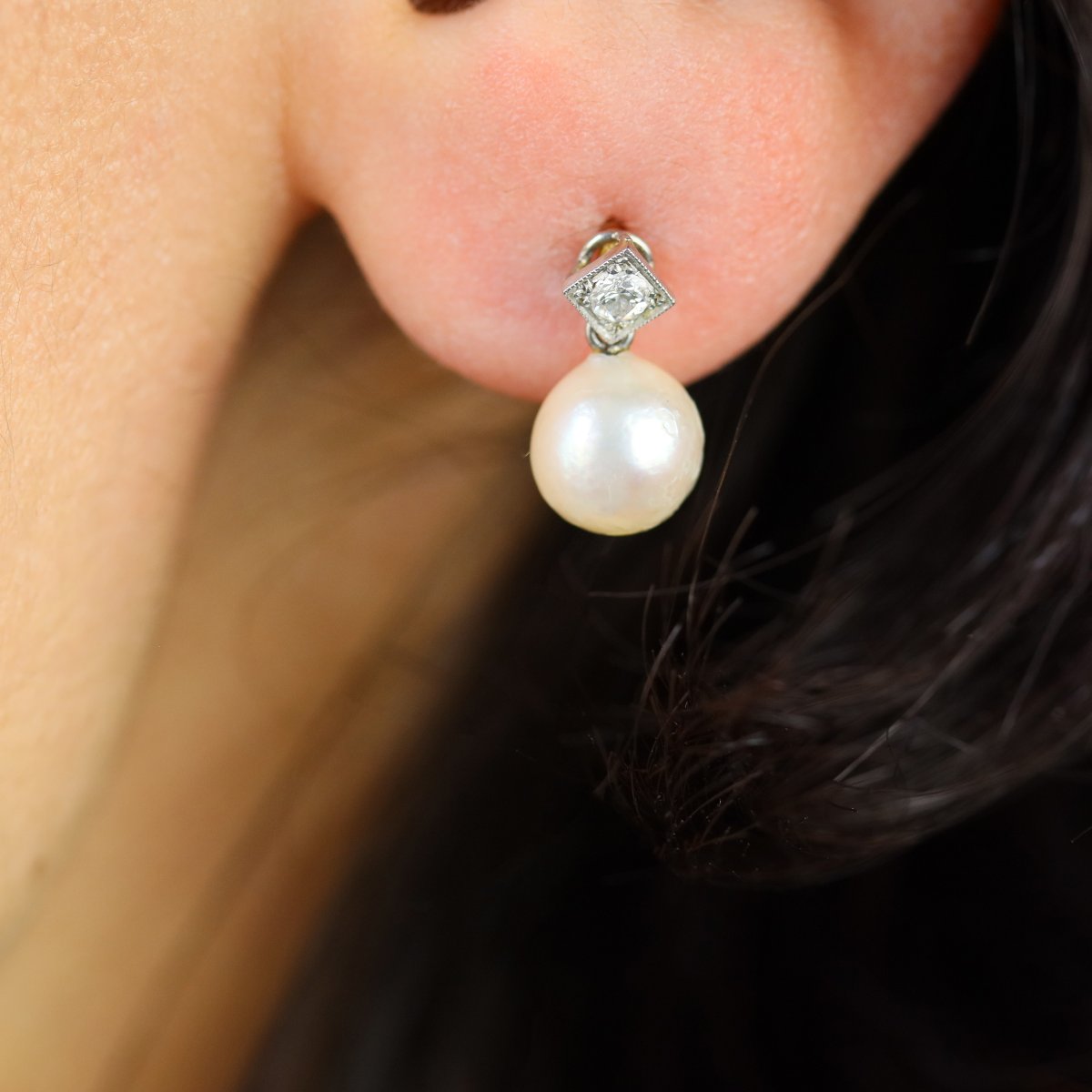Antique Diamond Pearl Earrings-photo-5