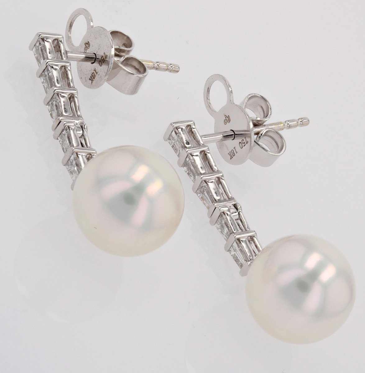 Akoya Pearl And Trapezoid Diamond Drop Earrings-photo-4