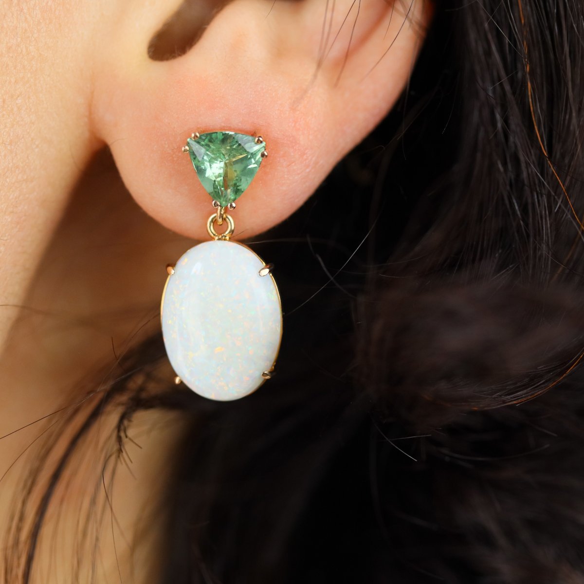 Boucles d'Oreilles Grenats Mint Et Opales Australiennes-photo-2