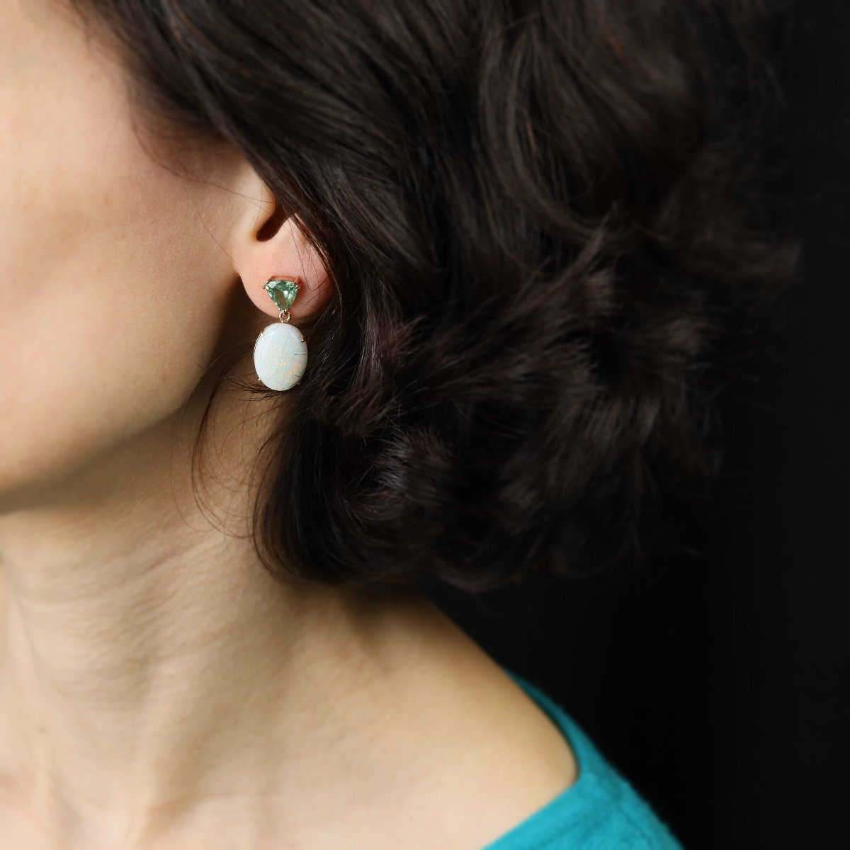 Boucles d'Oreilles Grenats Mint Et Opales Australiennes-photo-3