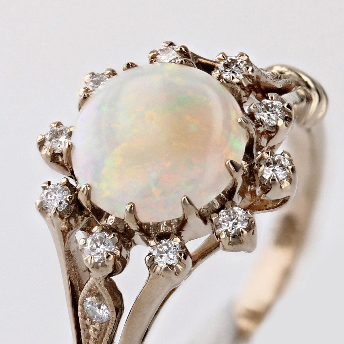 White Gold Round Opal Diamond Ring-photo-5