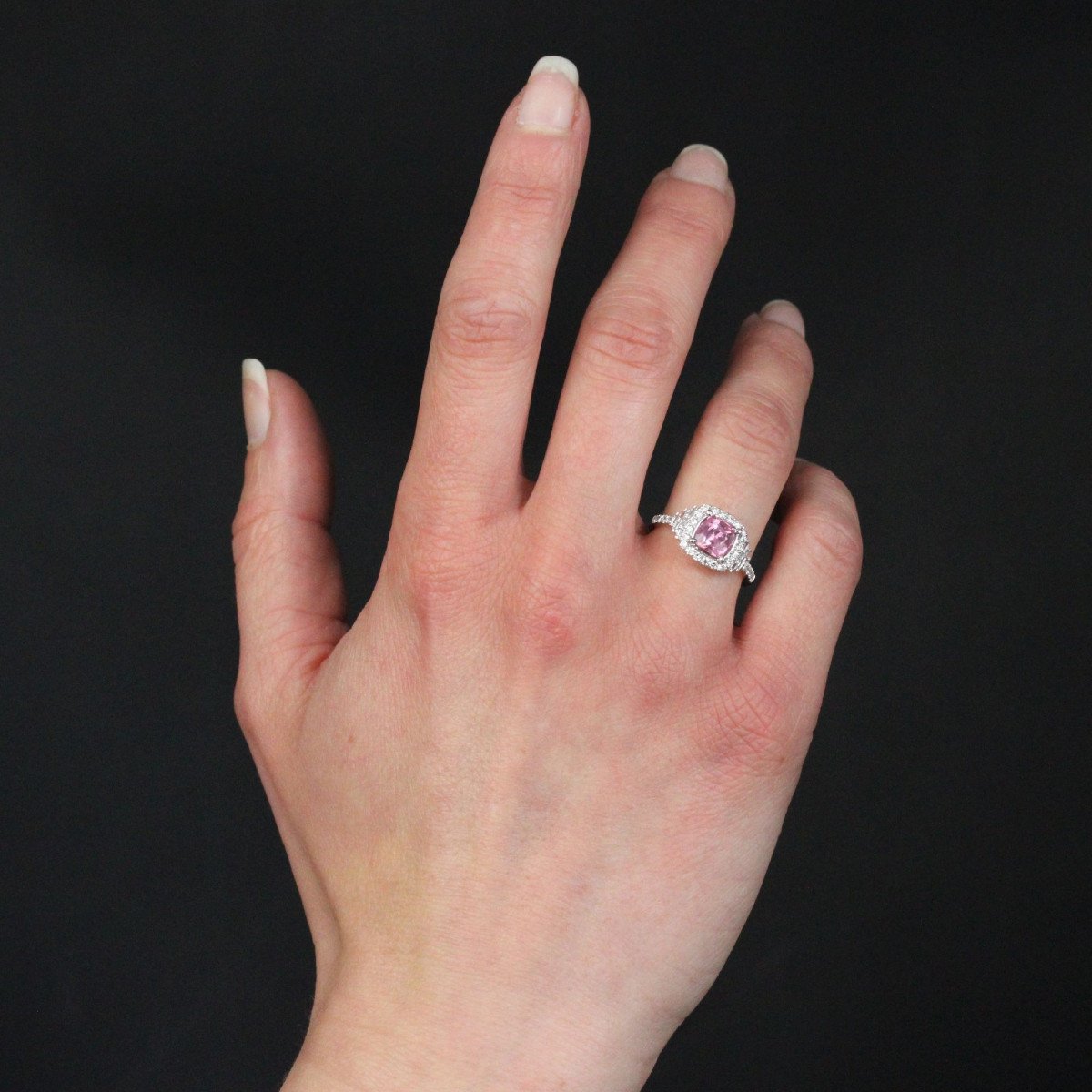 Bague Saphir Rose Coussin Et Diamants-photo-4