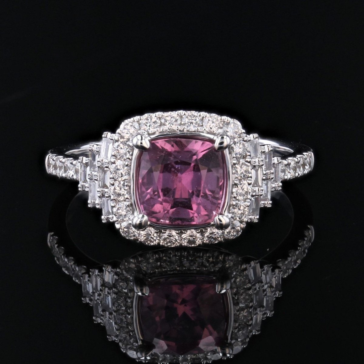 Bague Saphir Rose Coussin Et Diamants-photo-1