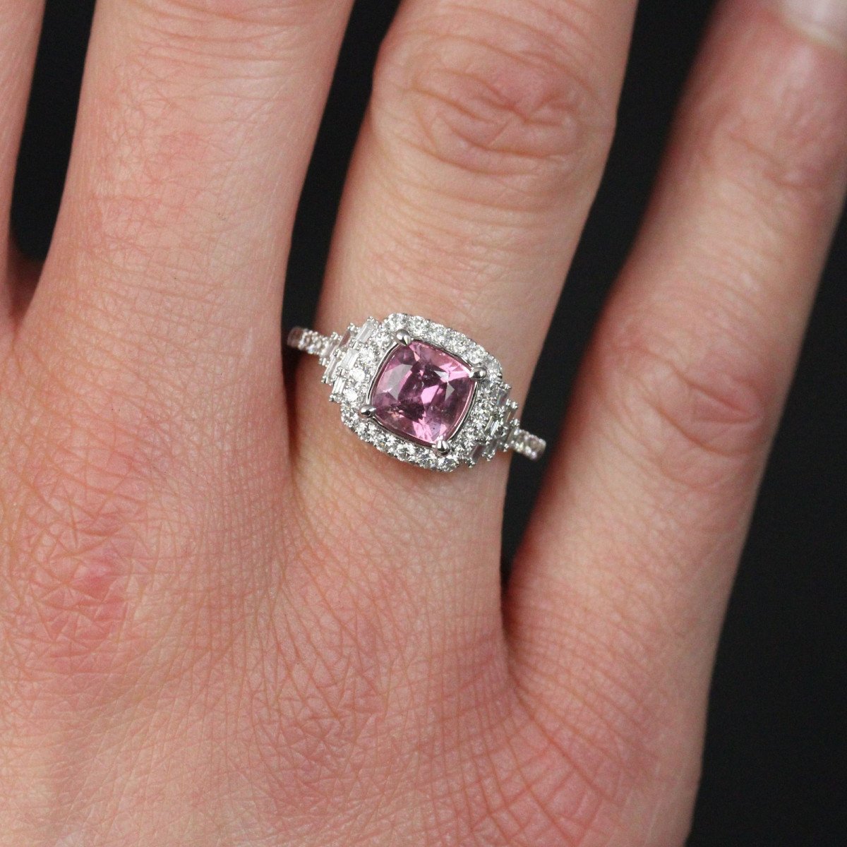 Bague Saphir Rose Coussin Et Diamants-photo-2