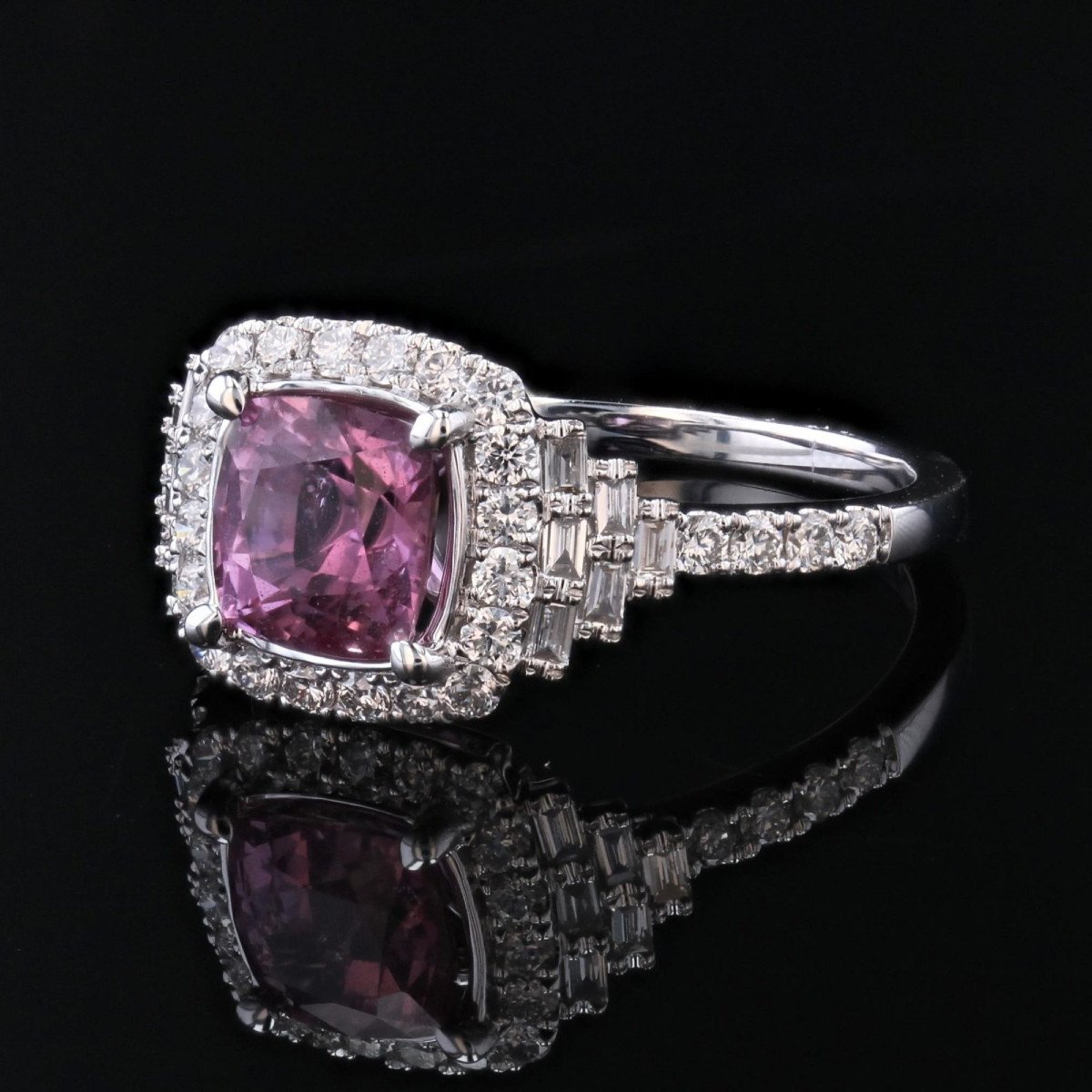 Bague Saphir Rose Coussin Et Diamants-photo-4