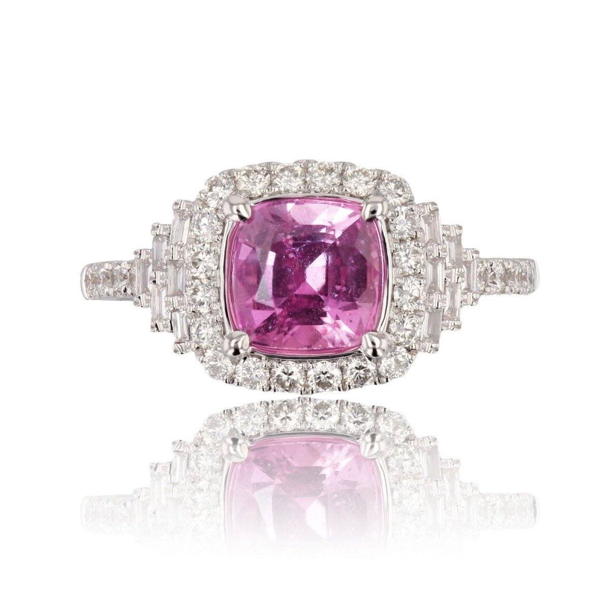 Bague Saphir Rose Coussin Et Diamants