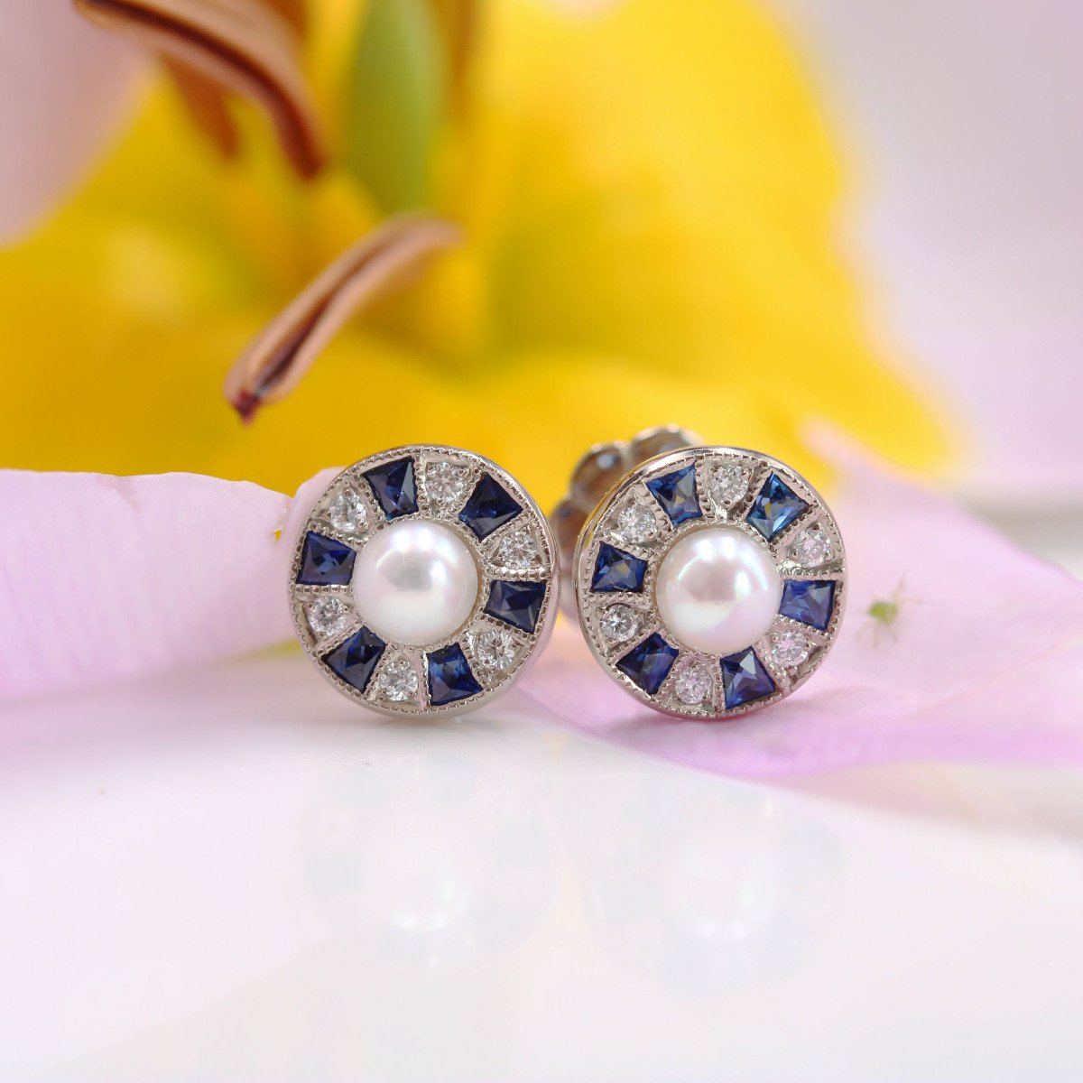 Calibrated Diamond And Sapphire Pearl Earrings-photo-3