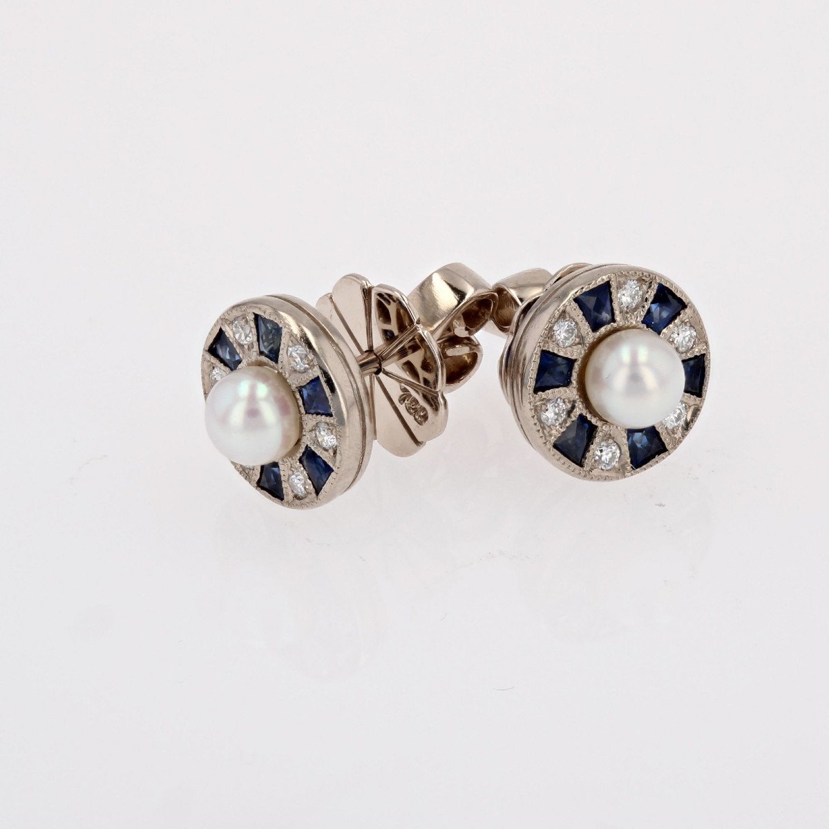 Calibrated Diamond And Sapphire Pearl Earrings-photo-4
