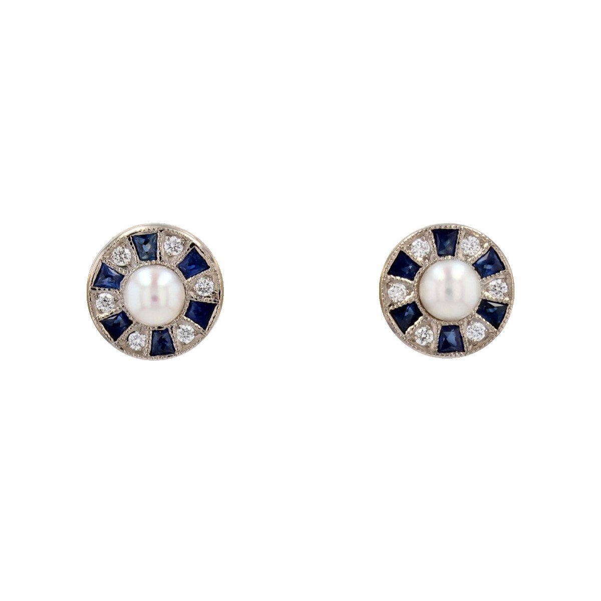 Calibrated Diamond And Sapphire Pearl Earrings