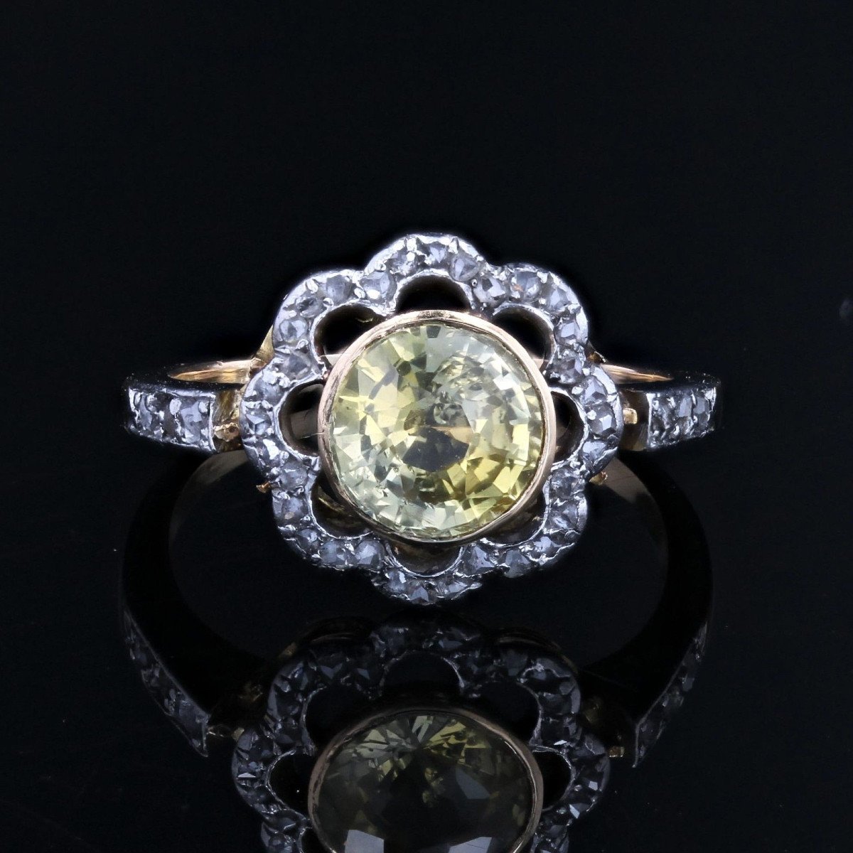 Antique Yellow Sapphire And Diamond Flower Ring-photo-1