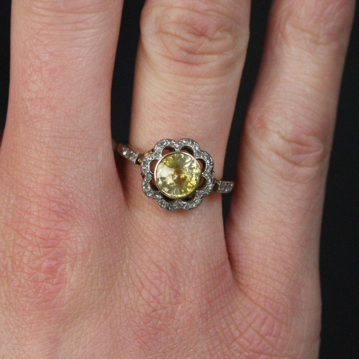 Antique Yellow Sapphire And Diamond Flower Ring-photo-2