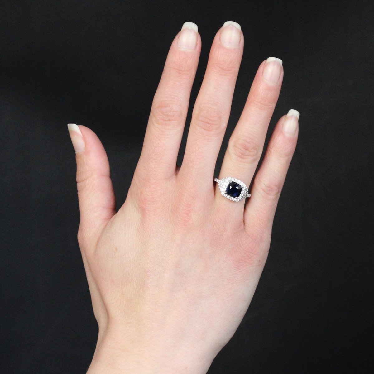Bague Saphir De Ceylan Coussin Et Diamants-photo-2