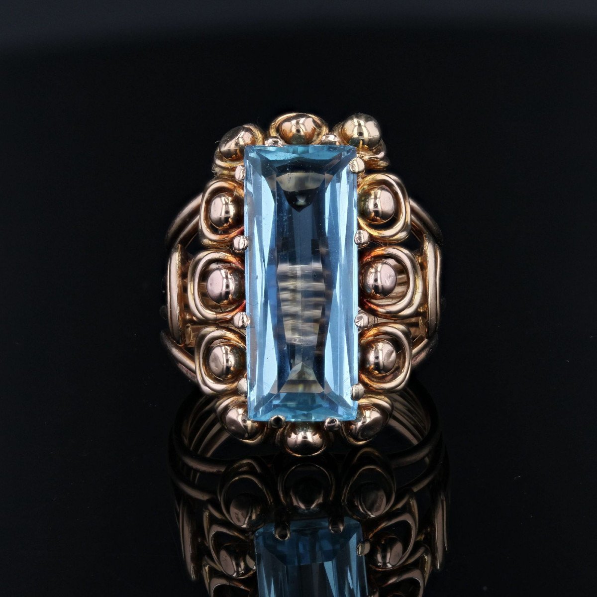 Bague Vintage Aigue-marine Et Or Rose-photo-1