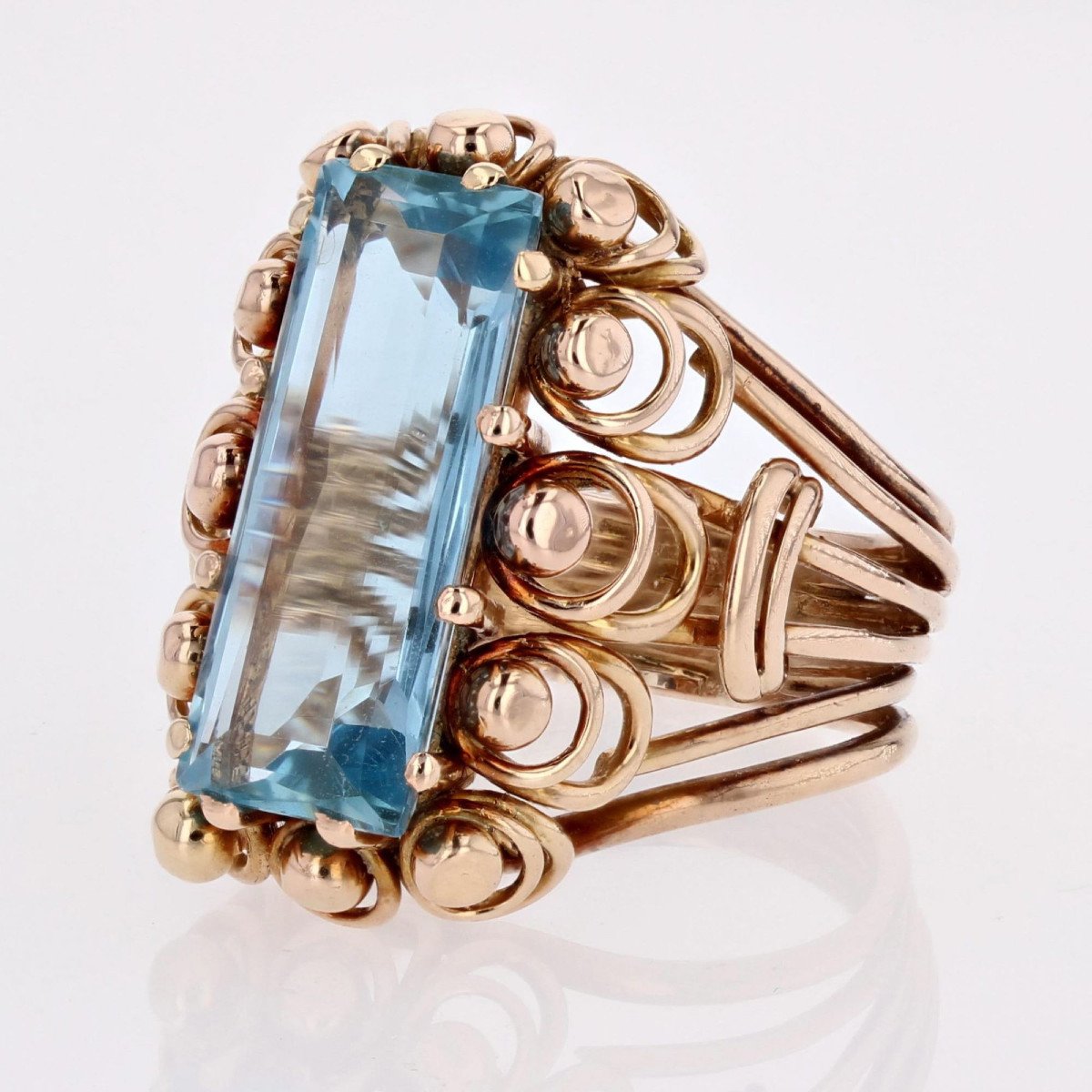 Bague Vintage Aigue-marine Et Or Rose-photo-4