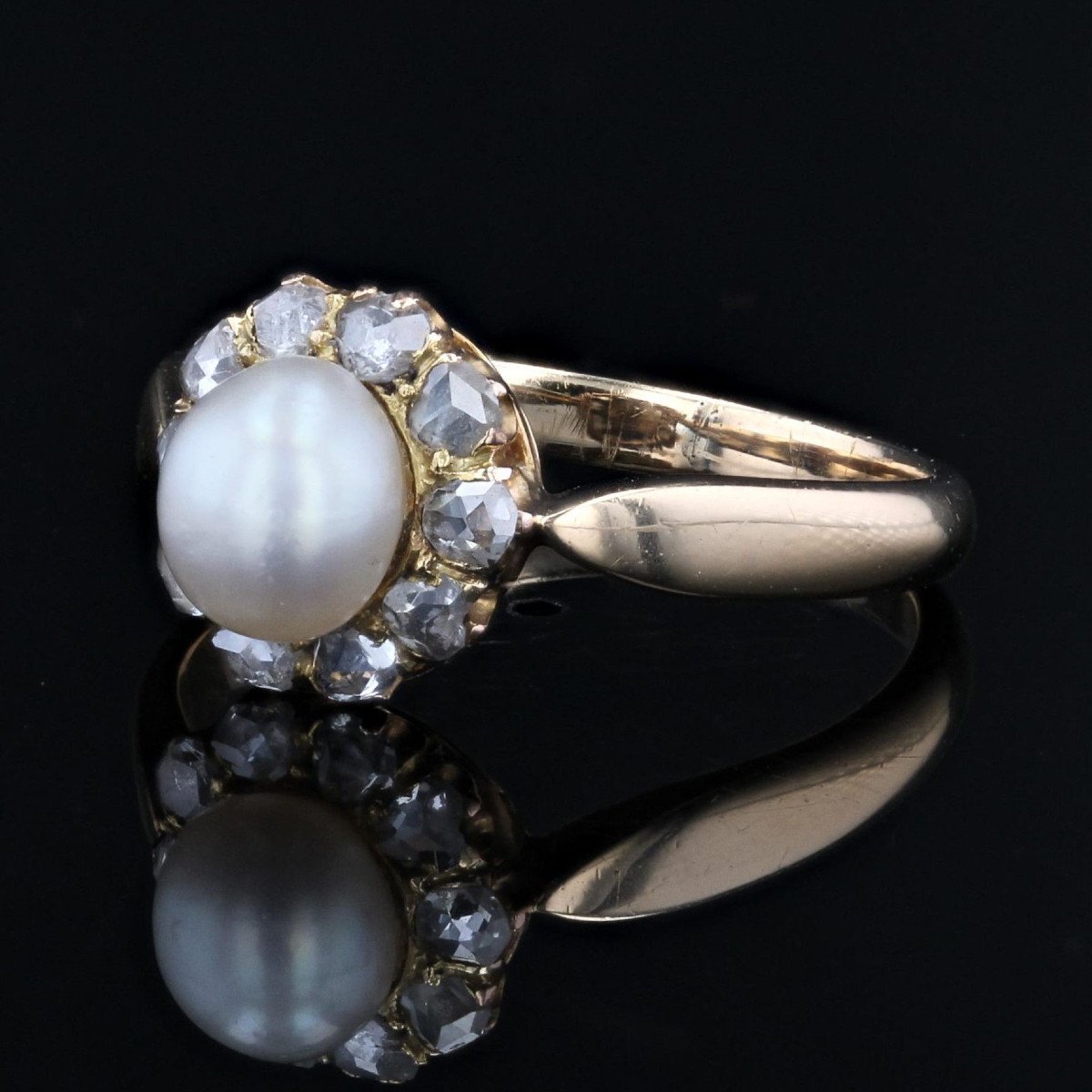 Bague Ancienne Marguerite Perle Fine Et Diamants-photo-3